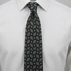Brooks Brothers Makers Silk Tie Black Green Blue Medallion Floral Geometric USA